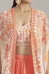 Shop_Priyaa_Orange Georgette Embroidered Sequin Cape Floral Dori Lehenga Set _Online_at_Aza_Fashions
