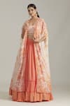 Shop_Priyaa_Orange Georgette Embroidered Sequin Cape Floral Dori Lehenga Set _at_Aza_Fashions