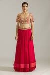 Buy_Priyaa_Red Summer Silk Embroidered Sequin Sweetheart Dori Blouse Lehenga Set  _Online_at_Aza_Fashions