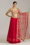 Shop_Priyaa_Red Summer Silk Embroidered Sequin Sweetheart Dori Blouse Lehenga Set  _at_Aza_Fashions