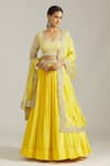 Buy_Priyaa_Yellow Chiffon Embroidered Gota Stripe Embellished Blouse Lehenga Set  _at_Aza_Fashions