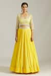 Buy_Priyaa_Yellow Chiffon Embroidered Gota Stripe Embellished Blouse Lehenga Set  _Online_at_Aza_Fashions