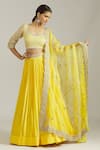 Shop_Priyaa_Yellow Chiffon Embroidered Gota Stripe Embellished Blouse Lehenga Set  _at_Aza_Fashions