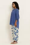 Buy_Kusmi_Blue , Handloom Embroidery Handwoven Shirt With Rosette Print Pant _Online_at_Aza_Fashions