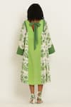 Shop_Kusmi_Green Cotton Embroidery Round Neck Rosette Print Dress _at_Aza_Fashions