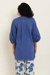 Shop_KUSMI_Blue Cotton Plain Round Collar Puff Sleeve Shirt _at_Aza_Fashions