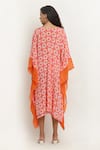 Shop_KUSMI_Orange Crepe Print Daisy V Neck Kaftan _at_Aza_Fashions