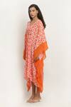 Buy_KUSMI_Orange Crepe Print Daisy V Neck Kaftan _Online_at_Aza_Fashions
