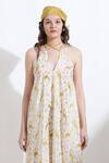 Buy_Kusmi_Yellow Crepe Embroidery Crew Neck Rooh Reindeer Print Dress _Online_at_Aza_Fashions