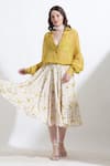 Buy_KUSMI_Yellow Crepe Print Reindeer Rooh Midi Skirt  _at_Aza_Fashions