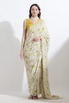 Buy_KUSMI_Yellow Print Reindeer Rooh Saree With Unstitched Blouse Fabric  _at_Aza_Fashions