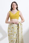 Buy_KUSMI_Yellow Print Reindeer Rooh Saree With Unstitched Blouse Fabric  _Online_at_Aza_Fashions