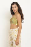 KUSMI_Gold Crepe Hand Embroidery Sequins Scoop Neck Rooh Bralette  _Online_at_Aza_Fashions