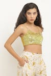 Buy_KUSMI_Gold Crepe Hand Embroidery Sequins Scoop Neck Rooh Bralette  _Online_at_Aza_Fashions