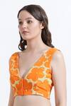 Shop_KUSMI_Orange Crepe Embellished Sequins V Neck Dusty Sunshine Blouse _Online_at_Aza_Fashions