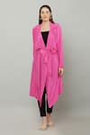 Buy_KUSMI_Pink Crepe Plain Lapel Collar Cape With Belt _at_Aza_Fashions