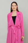 KUSMI_Pink Crepe Plain Lapel Collar Cape With Belt _at_Aza_Fashions