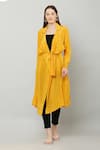 Buy_KUSMI_Yellow Crepe Plain Lapel Collar Overlay Cape With Belt _at_Aza_Fashions