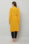 Shop_KUSMI_Yellow Crepe Plain Lapel Collar Overlay Cape With Belt _at_Aza_Fashions