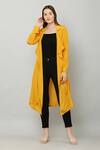 Buy_KUSMI_Yellow Crepe Plain Lapel Collar Overlay Cape With Belt _Online_at_Aza_Fashions