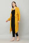 Shop_KUSMI_Yellow Crepe Plain Lapel Collar Overlay Cape With Belt _Online_at_Aza_Fashions