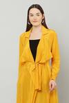 KUSMI_Yellow Crepe Plain Lapel Collar Overlay Cape With Belt _at_Aza_Fashions