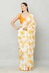 Buy_KUSMI_Yellow Print Floral Bloom Saree With Unstitched Blouse Fabric _at_Aza_Fashions