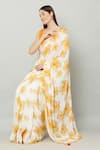 KUSMI_Yellow Print Floral Bloom Saree With Unstitched Blouse Fabric _Online_at_Aza_Fashions