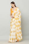 Buy_KUSMI_Yellow Print Floral Bloom Saree With Unstitched Blouse Fabric _Online_at_Aza_Fashions