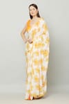 Shop_KUSMI_Yellow Print Floral Bloom Saree With Unstitched Blouse Fabric _Online_at_Aza_Fashions