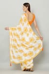 Shop_KUSMI_Yellow Print Floral Bloom Saree With Unstitched Blouse Fabric _at_Aza_Fashions