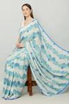 KUSMI_Blue Print Floral Blooming Saree With Unstitched Blouse Fabric _Online_at_Aza_Fashions