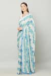 Buy_KUSMI_Blue Print Floral Blooming Saree With Unstitched Blouse Fabric _Online_at_Aza_Fashions