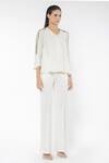 Buy_Rohit Gandhi + Rahul Khanna_White Poly Georgette Embroidered V Neck Glass Beads Top _at_Aza_Fashions