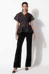 Buy_Rohit Gandhi + Rahul Khanna_Black Silk Georgette V Neck Panelled Box Top _at_Aza_Fashions