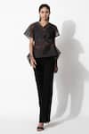 Buy_Rohit Gandhi + Rahul Khanna_Black Silk Georgette V Neck Panelled Box Top _Online_at_Aza_Fashions