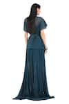 Shop_Rohit Gandhi + Rahul Khanna_Blue Silk Georgette V Neck Panelled Box Top _at_Aza_Fashions
