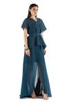 Buy_Rohit Gandhi + Rahul Khanna_Blue Silk Georgette V Neck Panelled Box Top _Online_at_Aza_Fashions