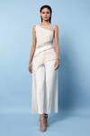 Buy_Rohit Gandhi + Rahul Khanna_White Tulle Embellishments Bead Round Asymmetric Tape Detailed Top _at_Aza_Fashions