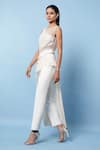 Buy_Rohit Gandhi + Rahul Khanna_White Tulle Embellishments Bead Round Asymmetric Tape Detailed Top _Online_at_Aza_Fashions