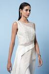 Shop_Rohit Gandhi + Rahul Khanna_White Tulle Embellishments Bead Round Asymmetric Tape Detailed Top _Online_at_Aza_Fashions