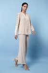 Buy_Rohit Gandhi + Rahul Khanna_Beige Viscose Georgette Embroidered Round Sleeves Top _Online_at_Aza_Fashions