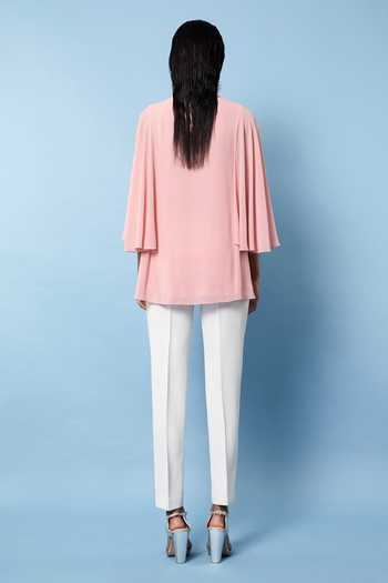 Shop_Rohit Gandhi + Rahul Khanna_Pink Georgette Embroidered Applique Round Top _at_Aza_Fashions