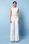 Buy_Rohit Gandhi + Rahul Khanna_Off White Chiffon Embellishments Tapes Round Asymmetric Peplum Top _Online_at_Aza_Fashions