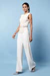 Shop_Rohit Gandhi + Rahul Khanna_Off White Chiffon Embellishments Tapes Round Asymmetric Peplum Top _Online_at_Aza_Fashions
