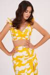 House Of Varada Yellow Muslin Sweetheart Neck Abstract Printed Top And Skirt Set at Aza Fashions House Of Varada_Yellow Muslin Sweetheart Neck Abstract Printed Top And Skirt Set _at_Aza_Fashions