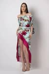 Buy_House of Varada_Blue Viscose Printed Floral One Shoulder Dress With Belt  _at_Aza_Fashions