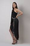 House Of Varada Black Satin One Shoulder Solid Dress With Belt Online at Aza Fashions House Of Varada_Black Satin One Shoulder Solid Dress With Belt _Online_at_Aza_Fashions
