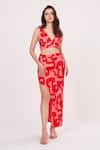 House Of Varada Red Cotton Satin V-neck Abstract Printed Top And Side-slit Skirt Set Online at Aza Fashions House Of Varada_Red Cotton Satin V-neck Abstract Printed Top And Side-slit Skirt Set _Online_at_Aza_Fashions