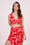 Shop House Of Varada Red Cotton Satin V-neck Abstract Printed Top And Side-slit Skirt Set Online at Aza Fashions Shop_House Of Varada_Red Cotton Satin V-neck Abstract Printed Top And Side-slit Skirt Set _Online_at_Aza_Fashions